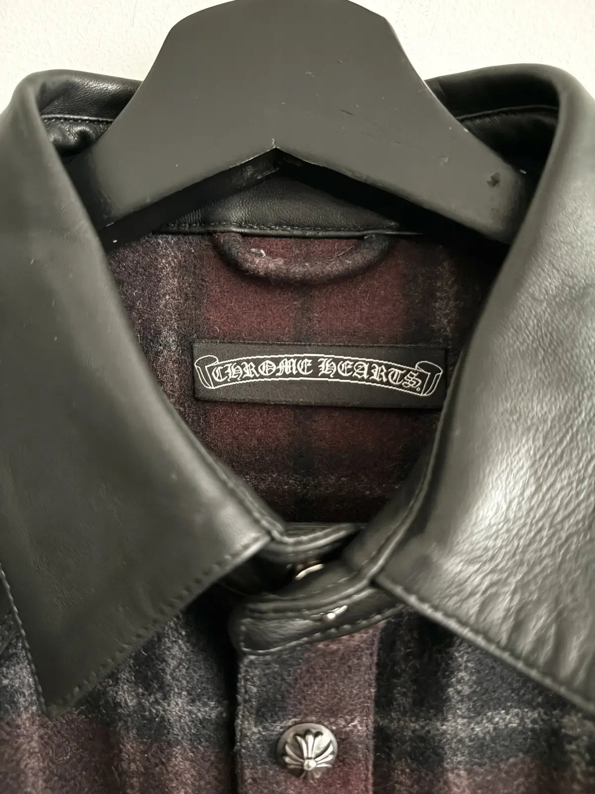 Chrome Hearts Work Dog Fleur Leather Flannel Shirt