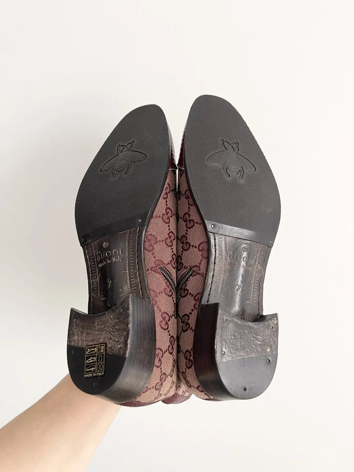 Gucci Burgundy Canvas Original GG Boots Lizard Trim