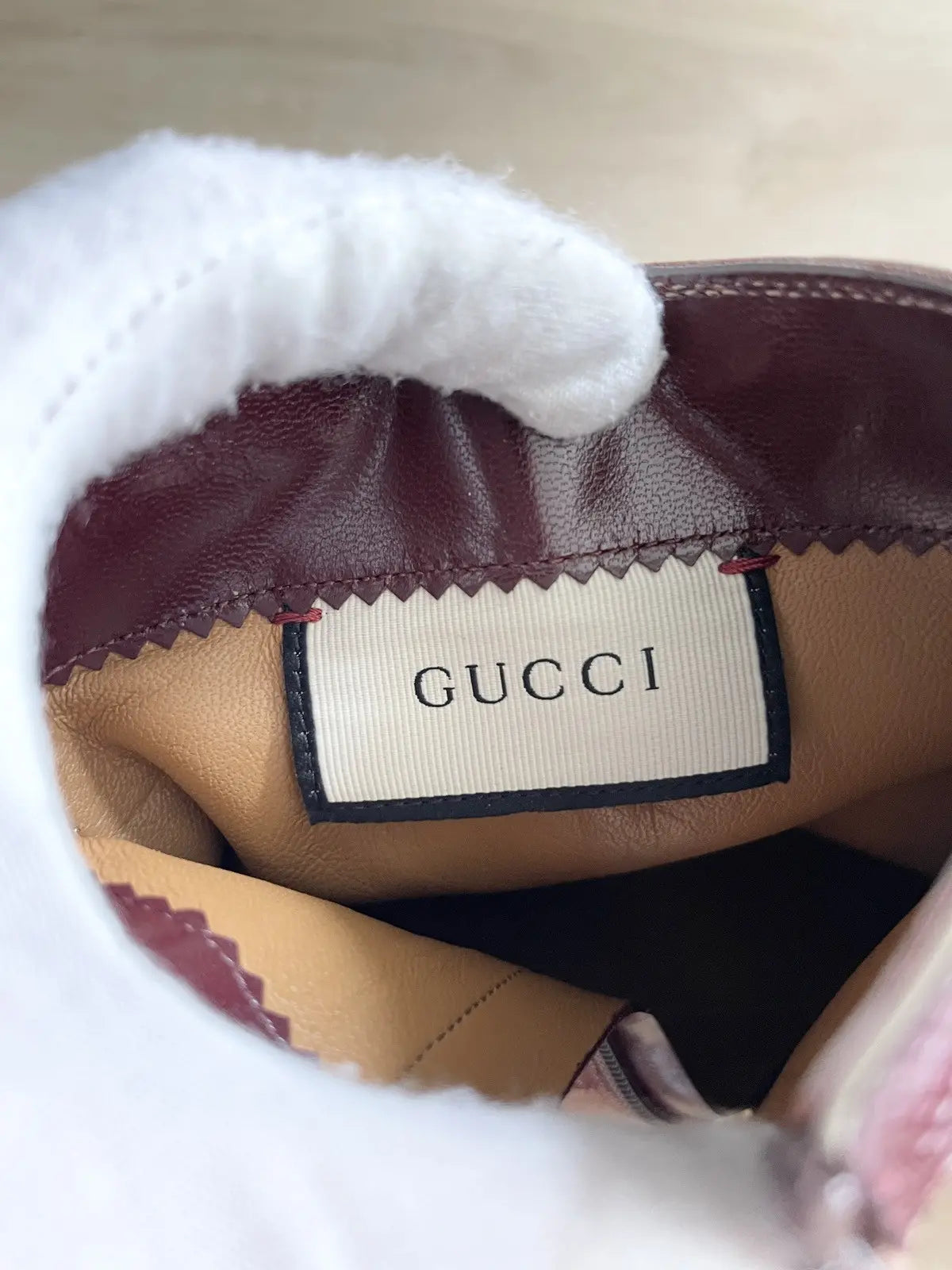 Gucci Burgundy Canvas Original GG Boots Lizard Trim