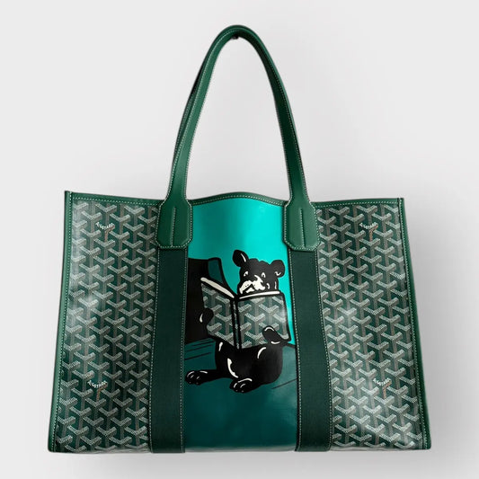 Goyard French Bulldog Green Villette Tote Bag