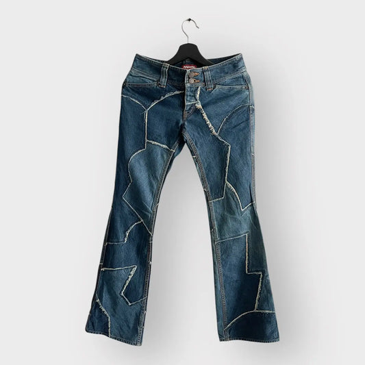 1990s Hysteric Glamour Asymmetrical Patch Denim Jeans