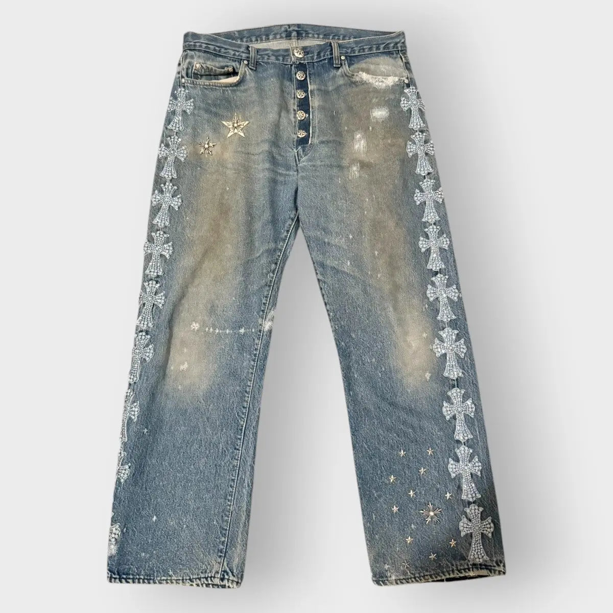 Chrome Hearts Canes Exclusive Diamond Crosses Sliver Jeans