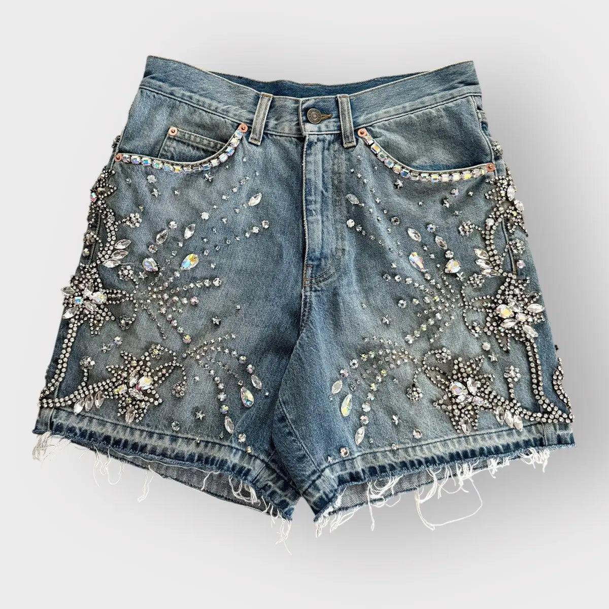 Gucci Blue Stud Embellished Denim Shorts