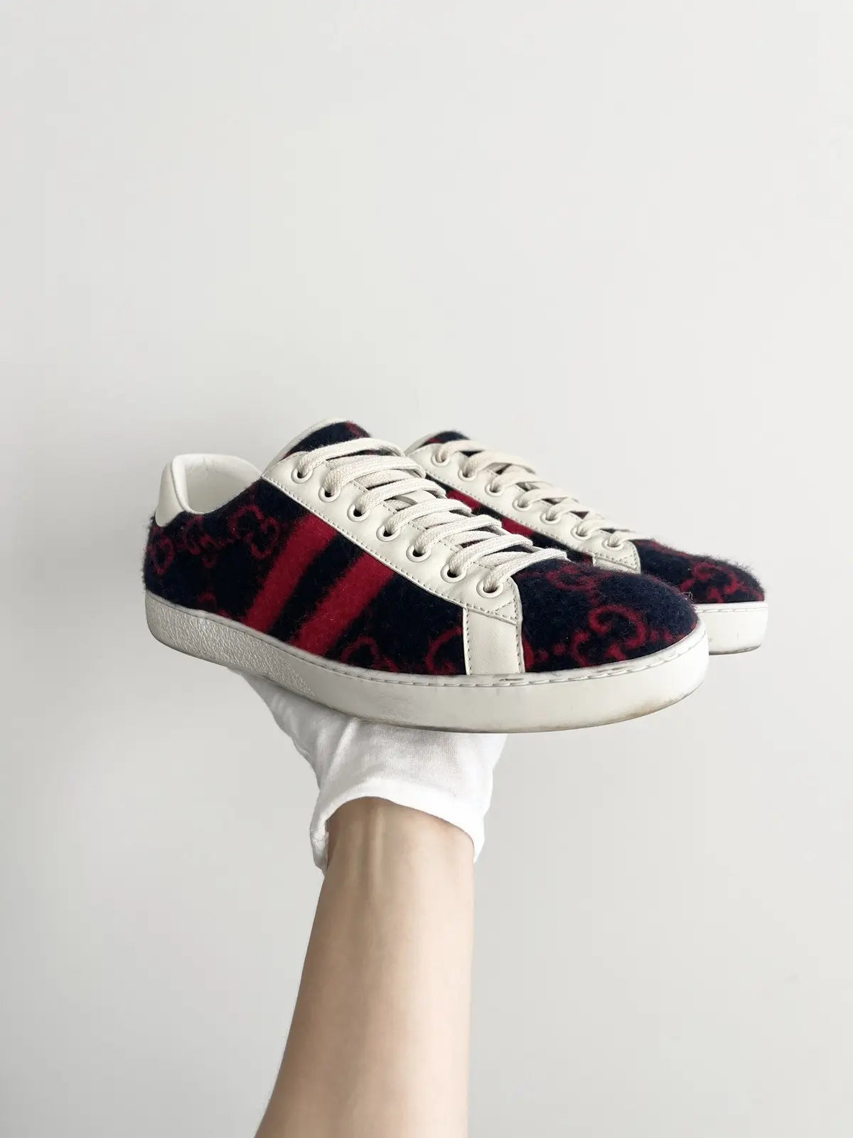 Gucci Ace GG Wool 'Black Red' Sneakers