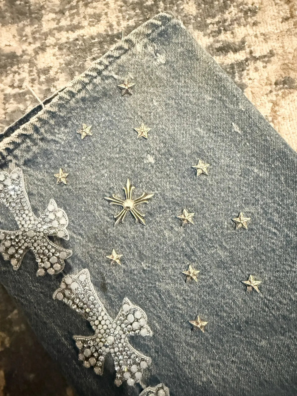 Chrome Hearts Canes Exclusive Diamond Crosses Sliver Jeans