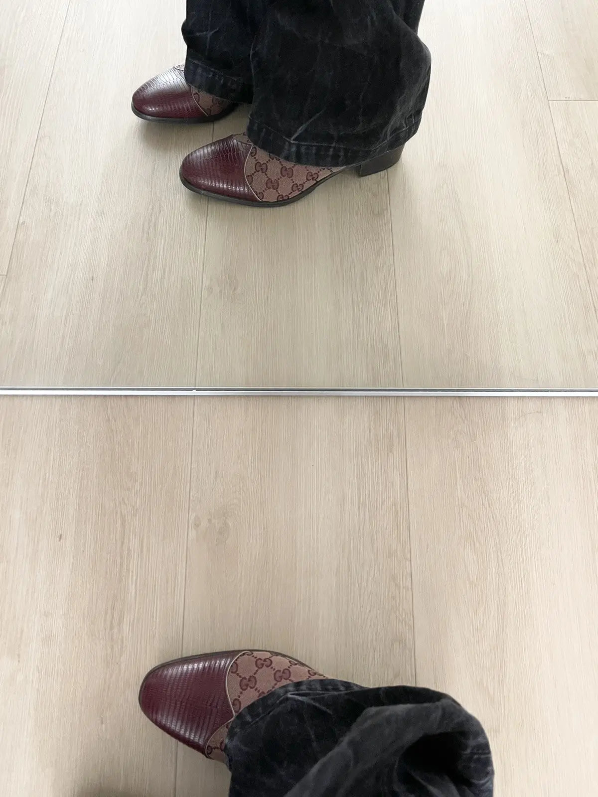 Gucci Burgundy Canvas Original GG Boots Lizard Trim