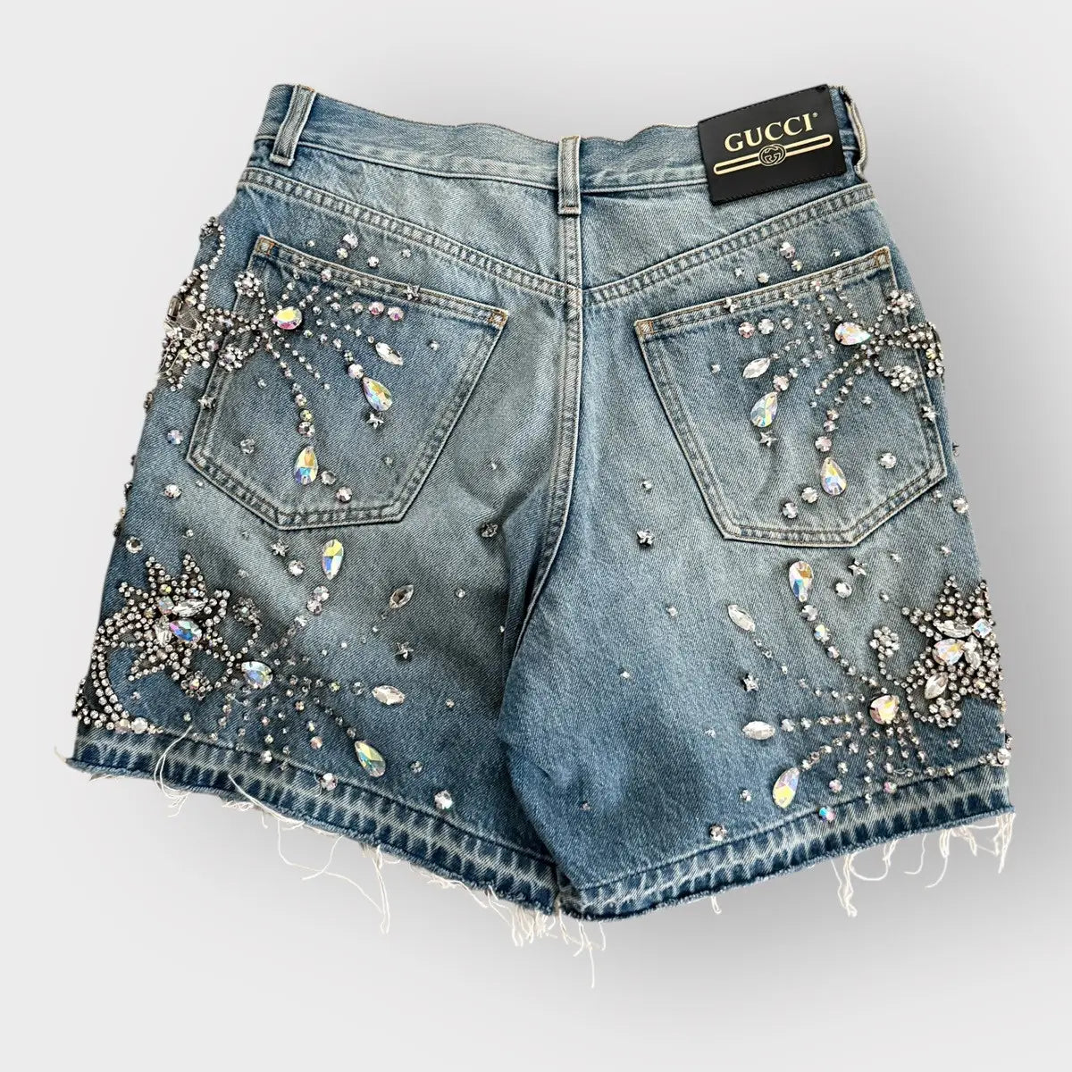 Gucci Blue Stud Embellished Denim Shorts