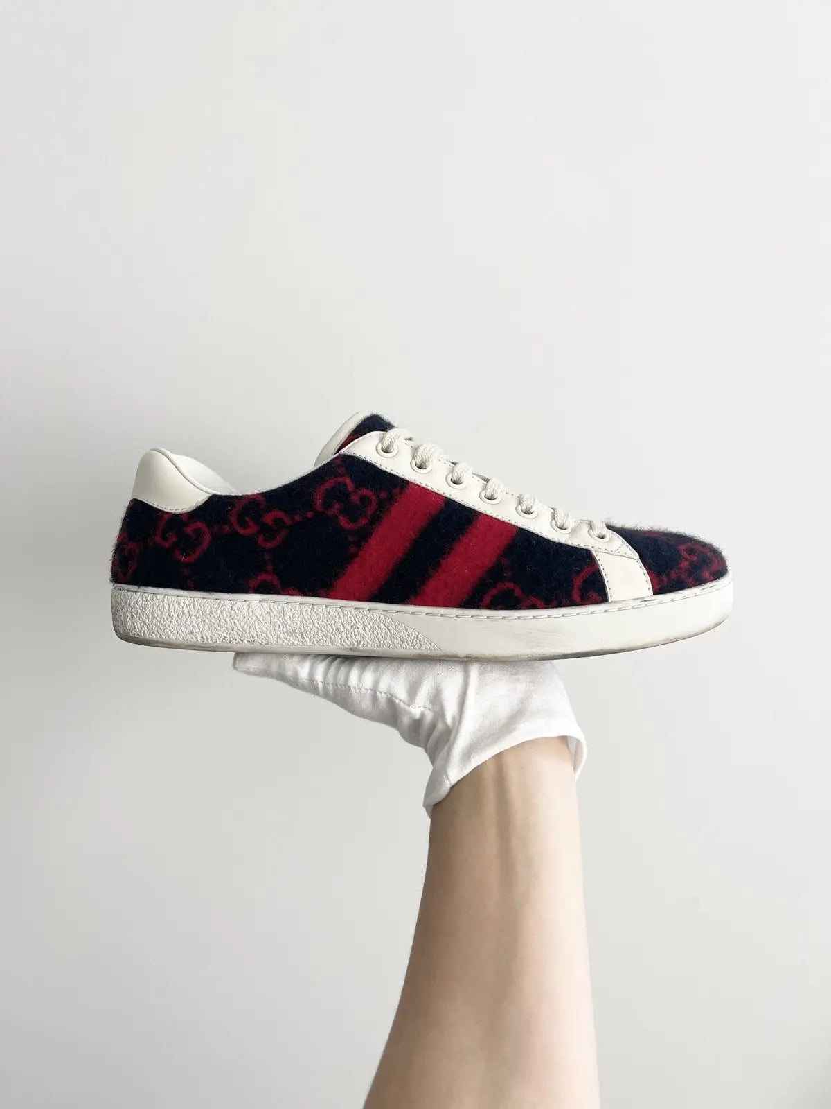 Gucci Ace GG Wool 'Black Red' Sneakers