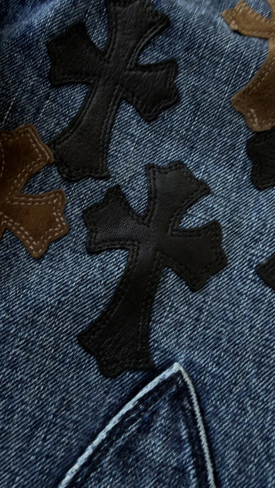 Chrome Hearts Black White Brown Patch FleurKnee Jeans