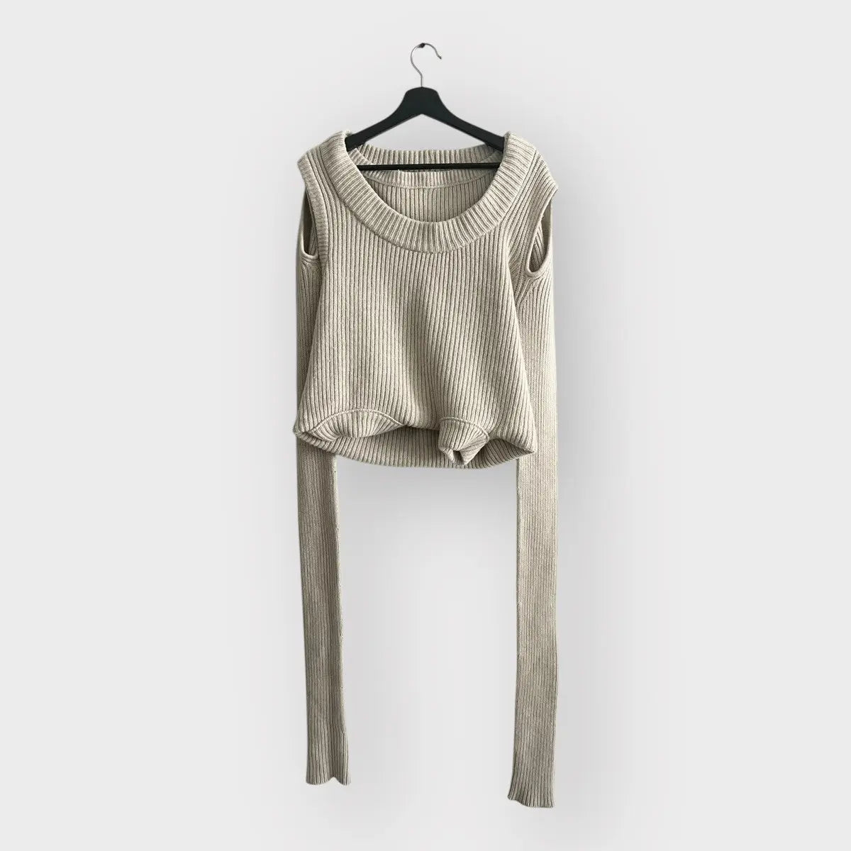 FW21 Rick Owens Layered 2in1 Ziggy Banana Cut Cashmere Sweater