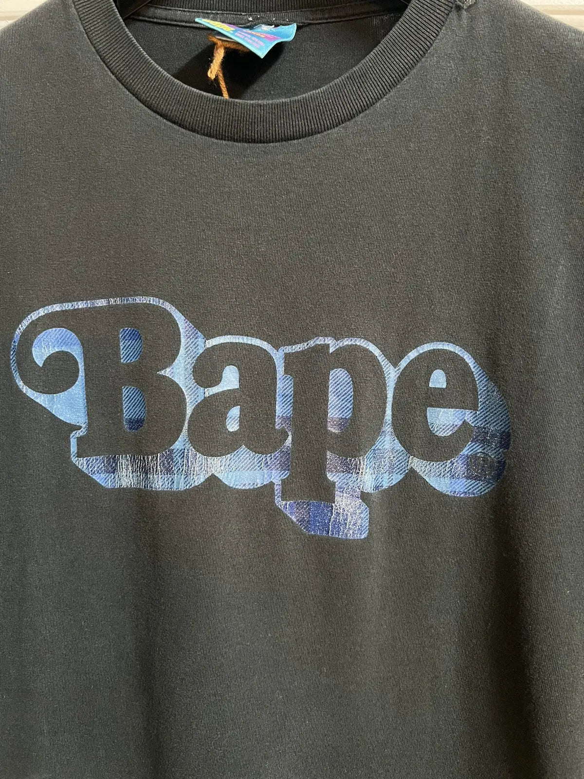 2000s Bape Blue Flannel Logo Tee