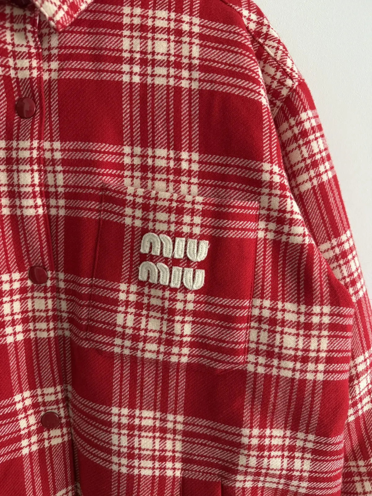 2022 Miu Miu Button Up Plaid Shacket Jacket