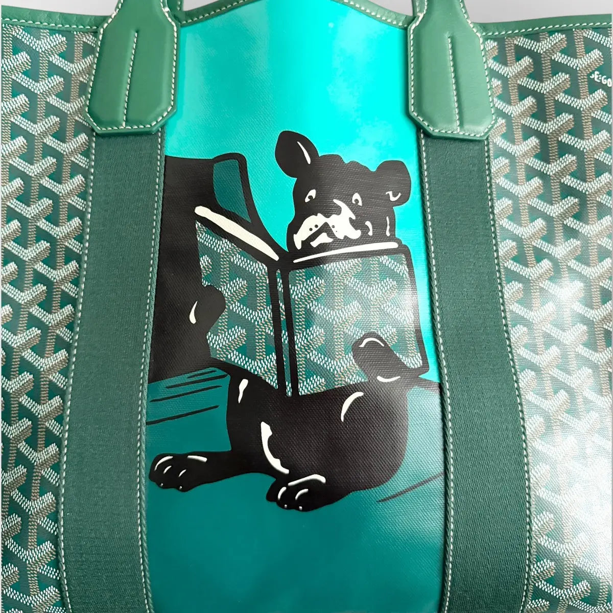 Goyard French Bulldog Green Villette Tote Bag