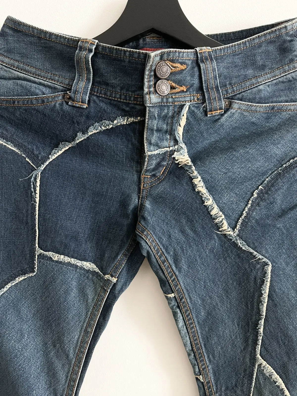 1990s Hysteric Glamour Asymmetrical Patch Denim Jeans