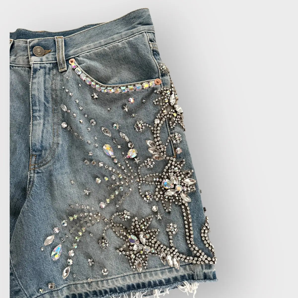 Gucci Blue Stud Embellished Denim Shorts
