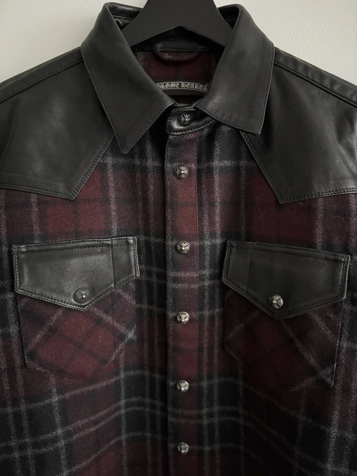 Chrome Hearts Work Dog Fleur Leather Flannel Shirt