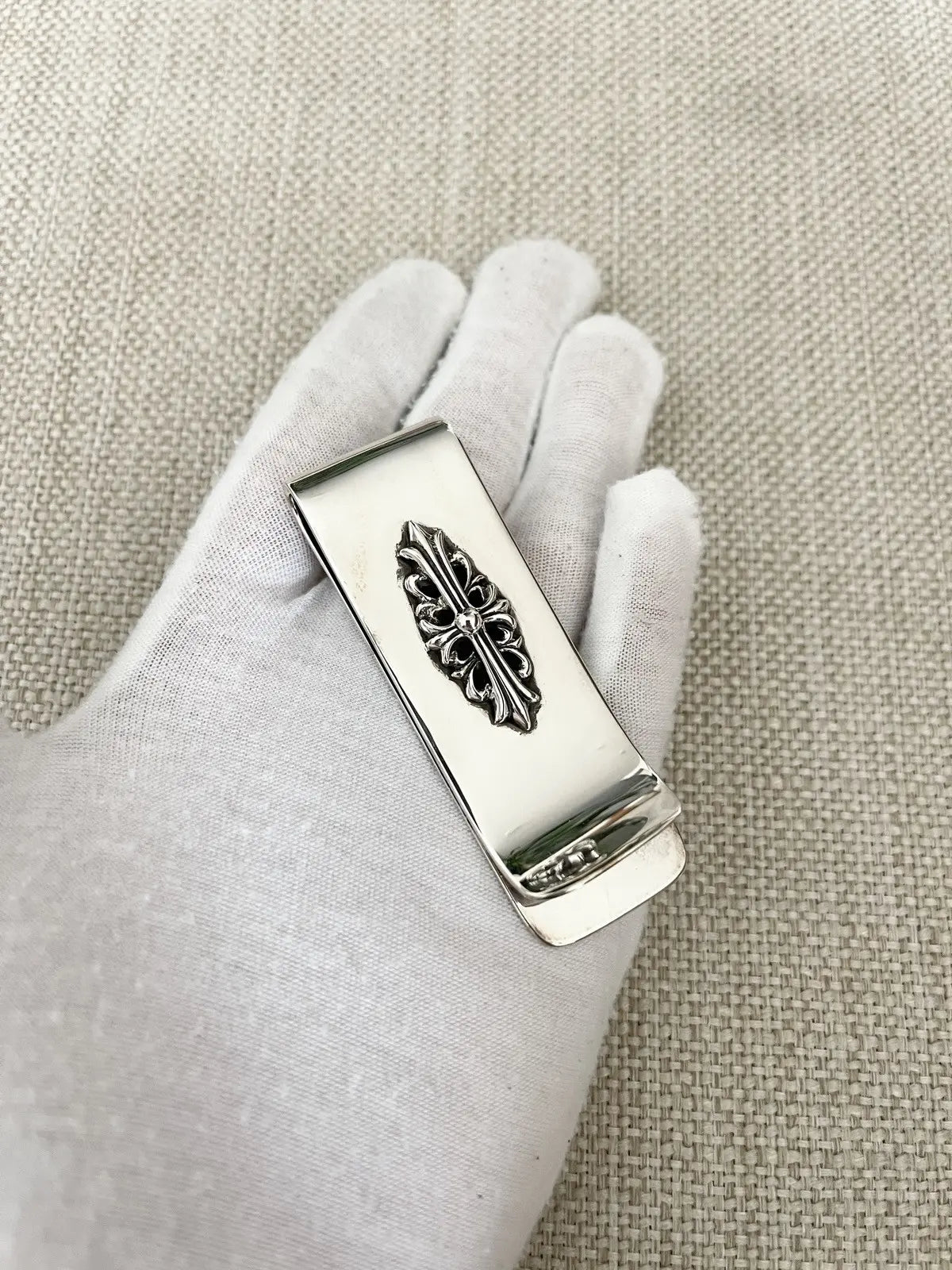 Chrome Hearts 925 Silver Floral Cross Money Clip