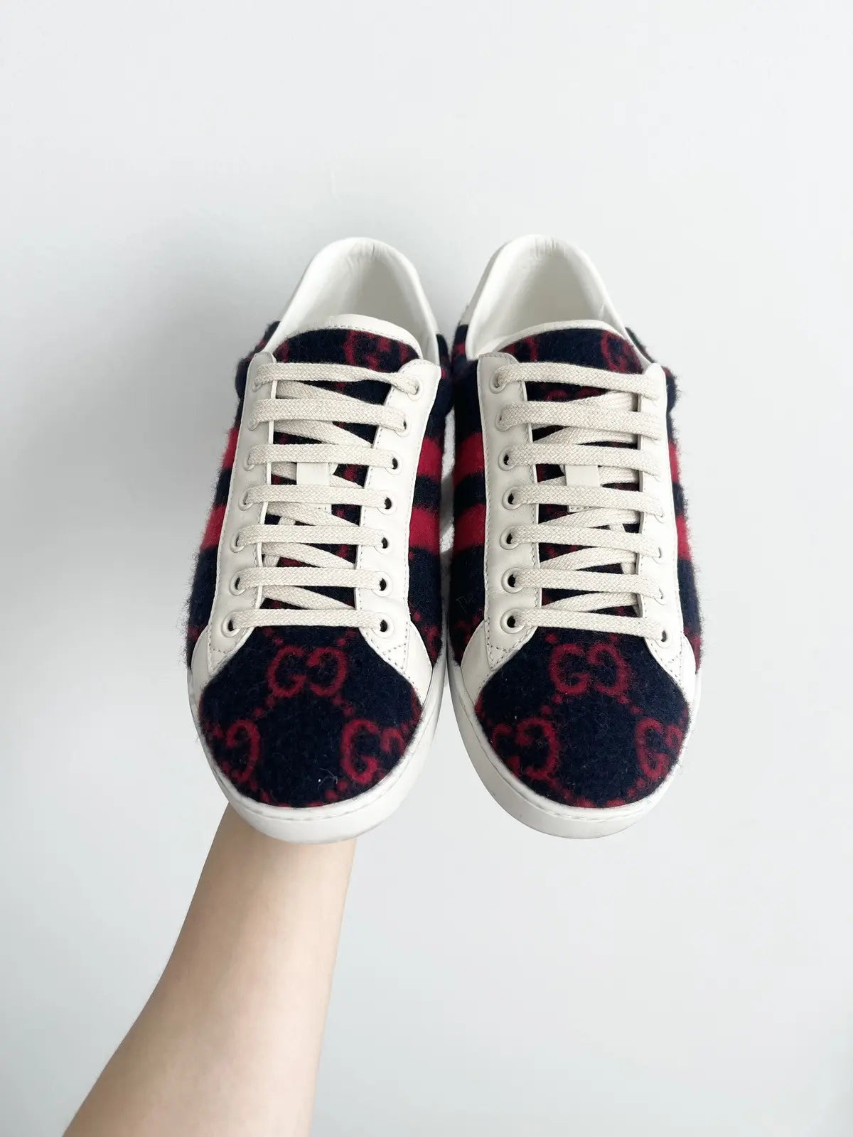 Gucci Ace GG Wool 'Black Red' Sneakers