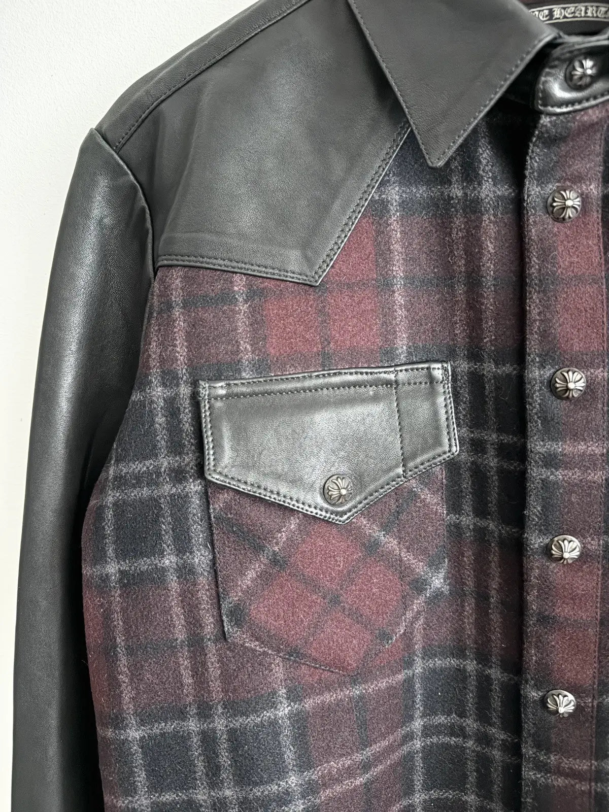 Chrome Hearts Work Dog Fleur Leather Flannel Shirt