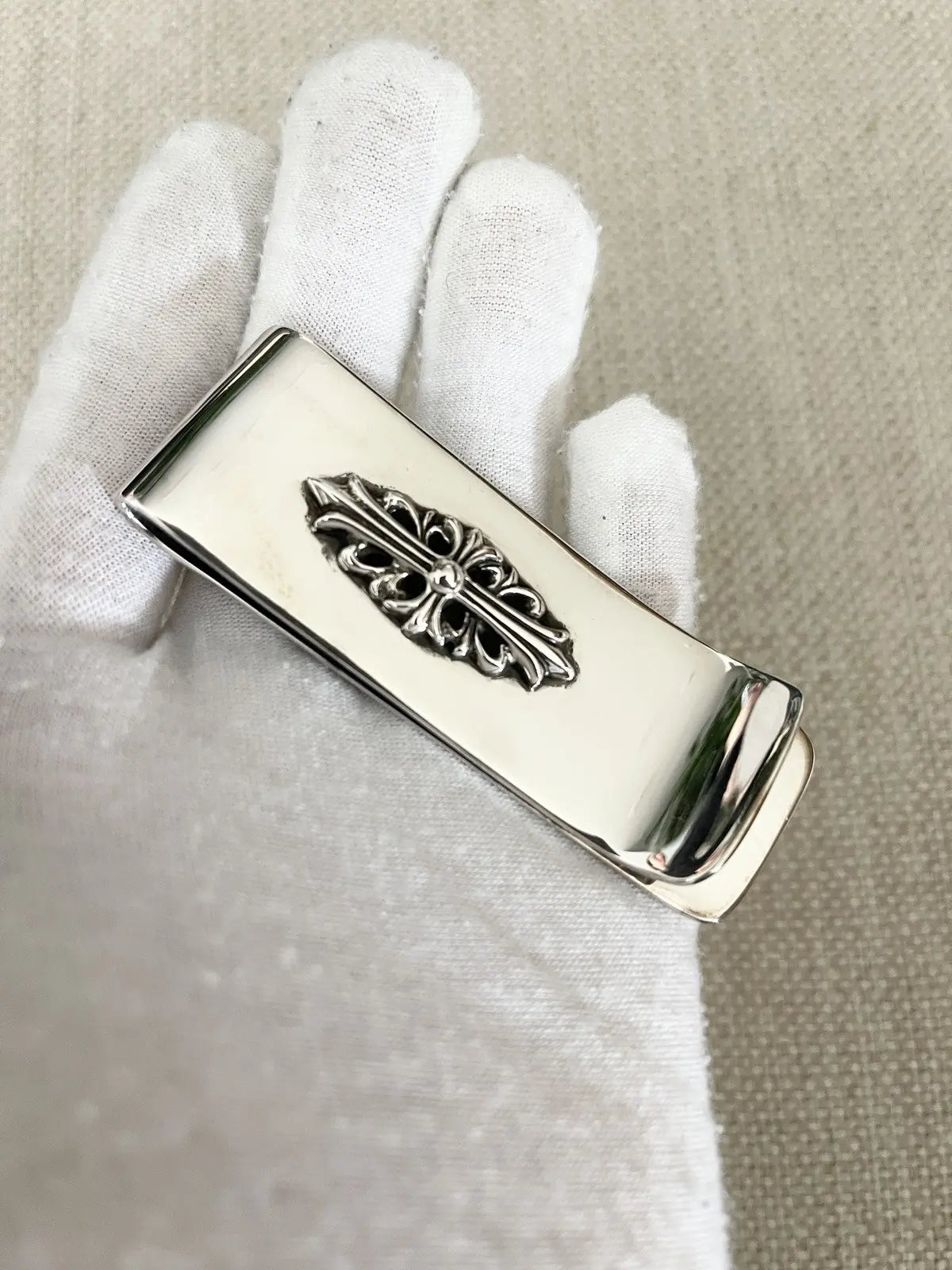 Chrome Hearts 925 Silver Floral Cross Money Clip