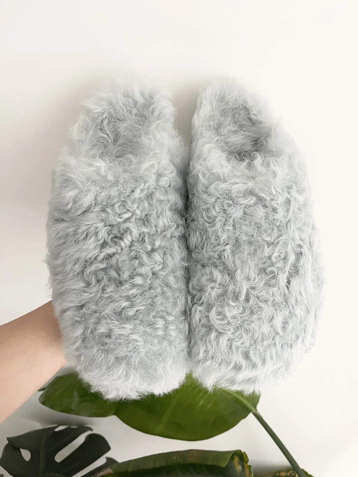 Rick Owens Shearling Mules Blue