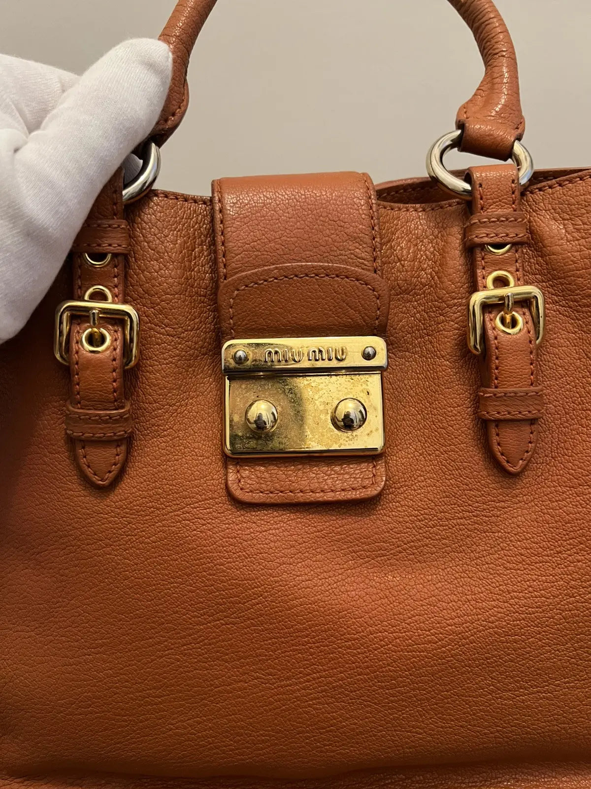 Miu Miu Orange Leather Large Madras Tote