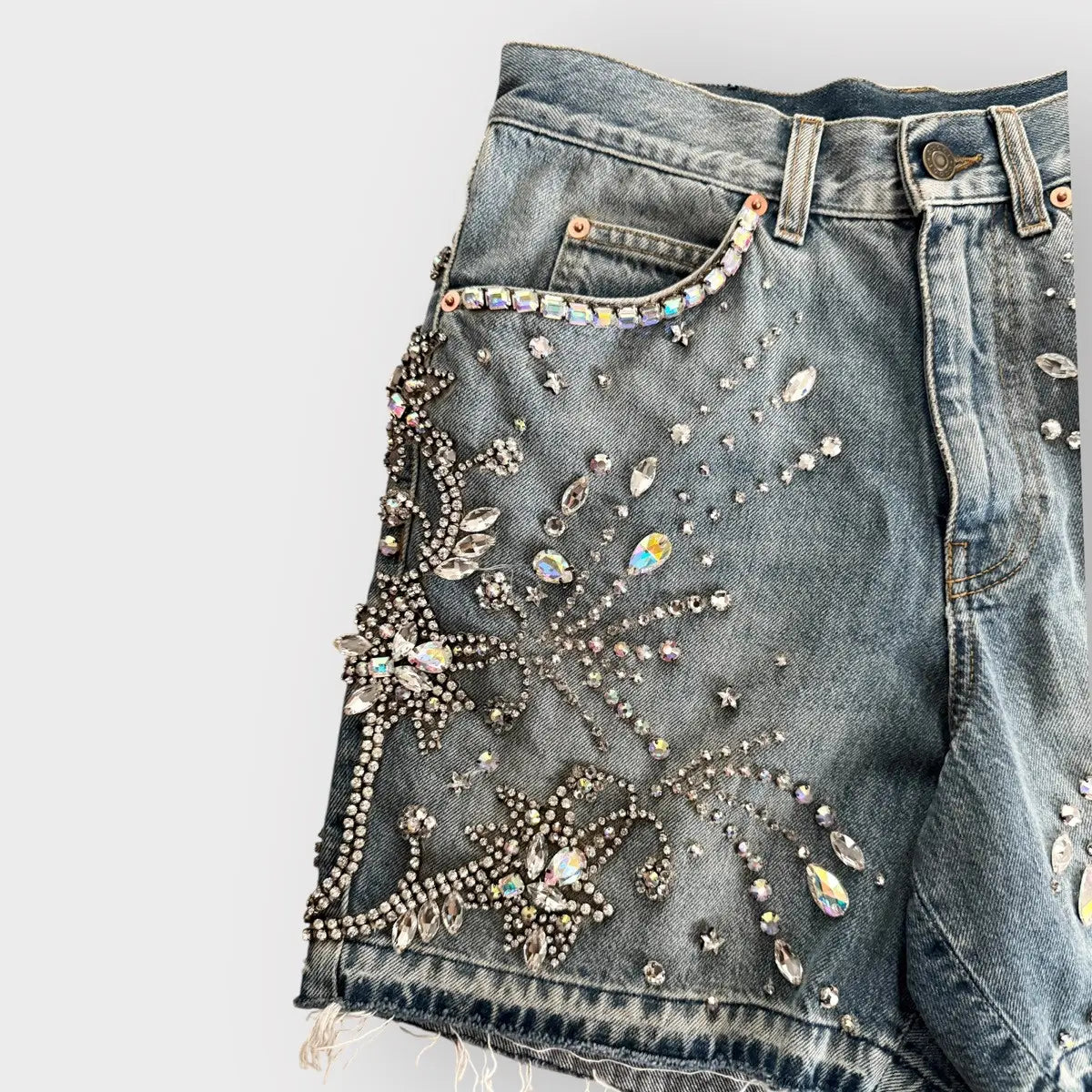 Gucci Blue Stud Embellished Denim Shorts