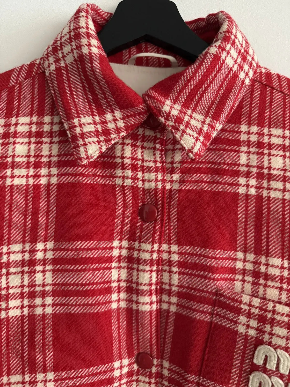 2022 Miu Miu Button Up Plaid Shacket Jacket
