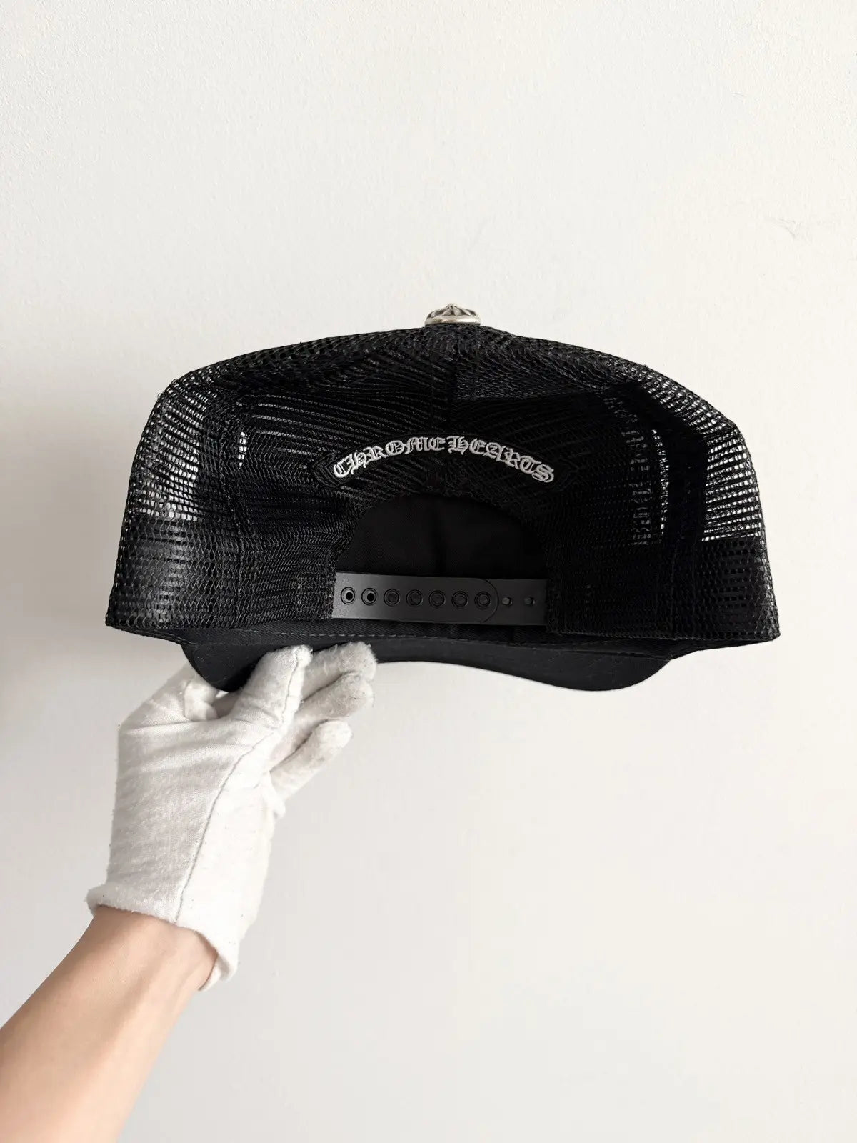 Chrome Hearts Triple Black Leather Patch Trucker Hat