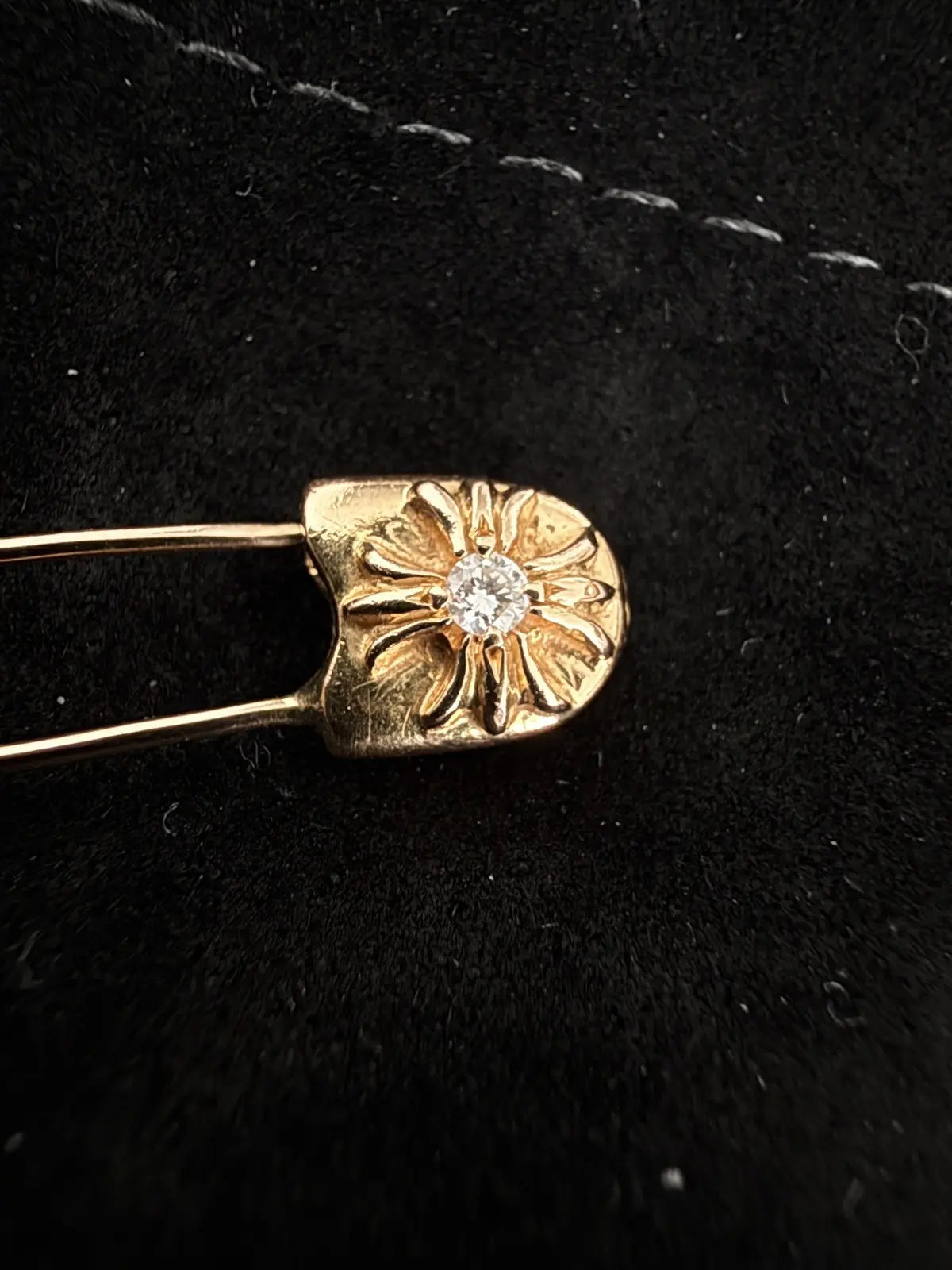 Chrome Hearts 22k Yellow Gold Pave Diamond Safety Pin