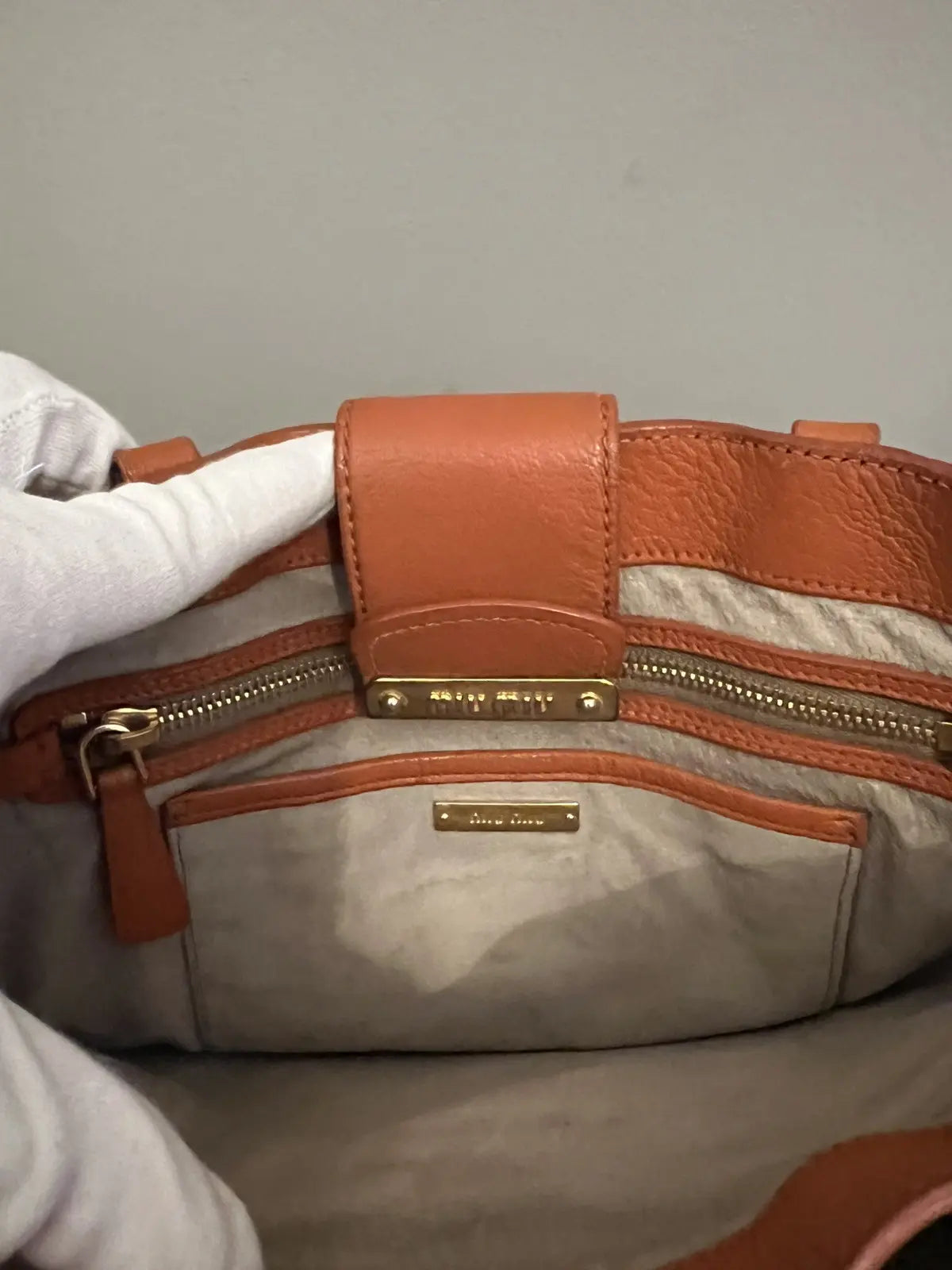 Miu Miu Orange Leather Large Madras Tote