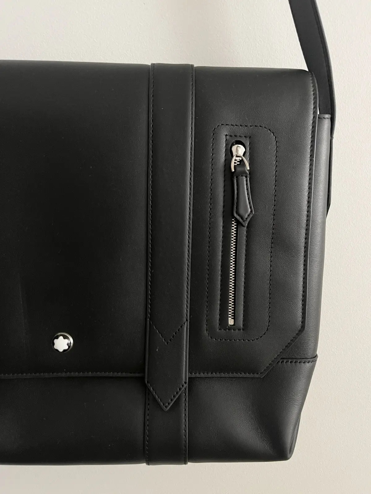 Montblanc Triple Black Soft Leather Messenger Bag