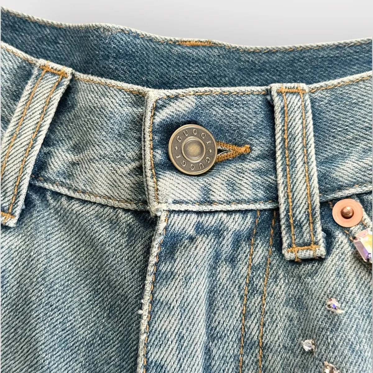 Gucci Blue Stud Embellished Denim Shorts