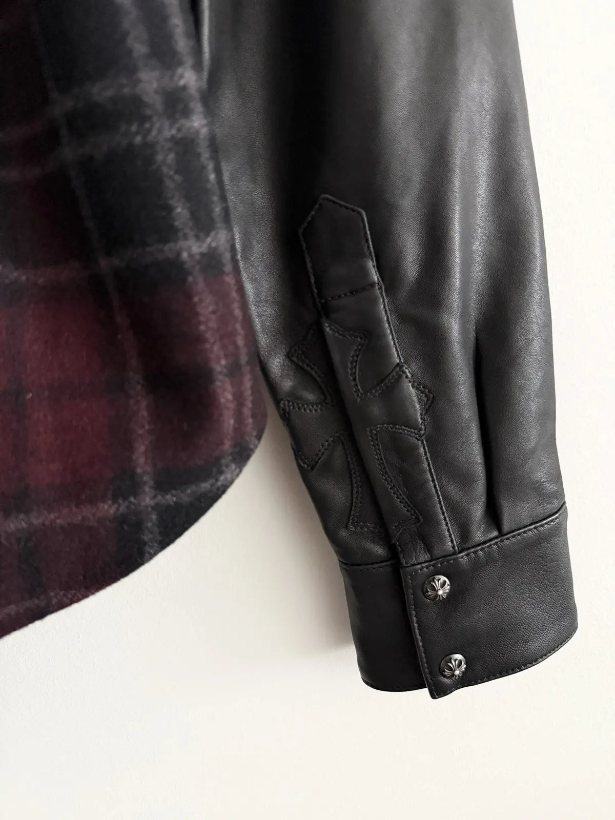 Chrome Hearts Work Dog Fleur Leather Flannel Shirt