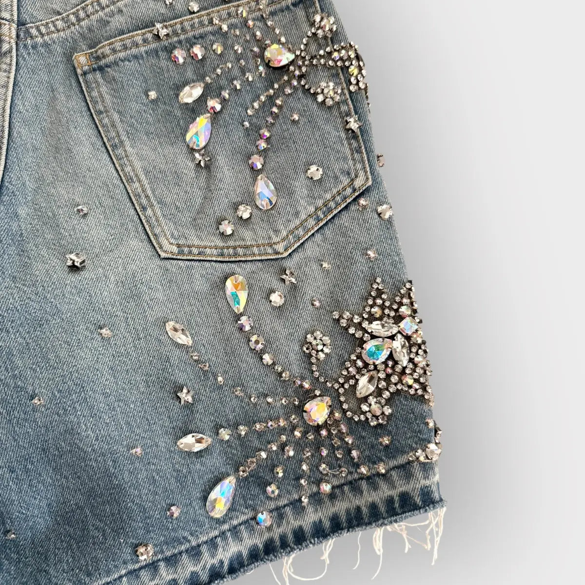 Gucci Blue Stud Embellished Denim Shorts