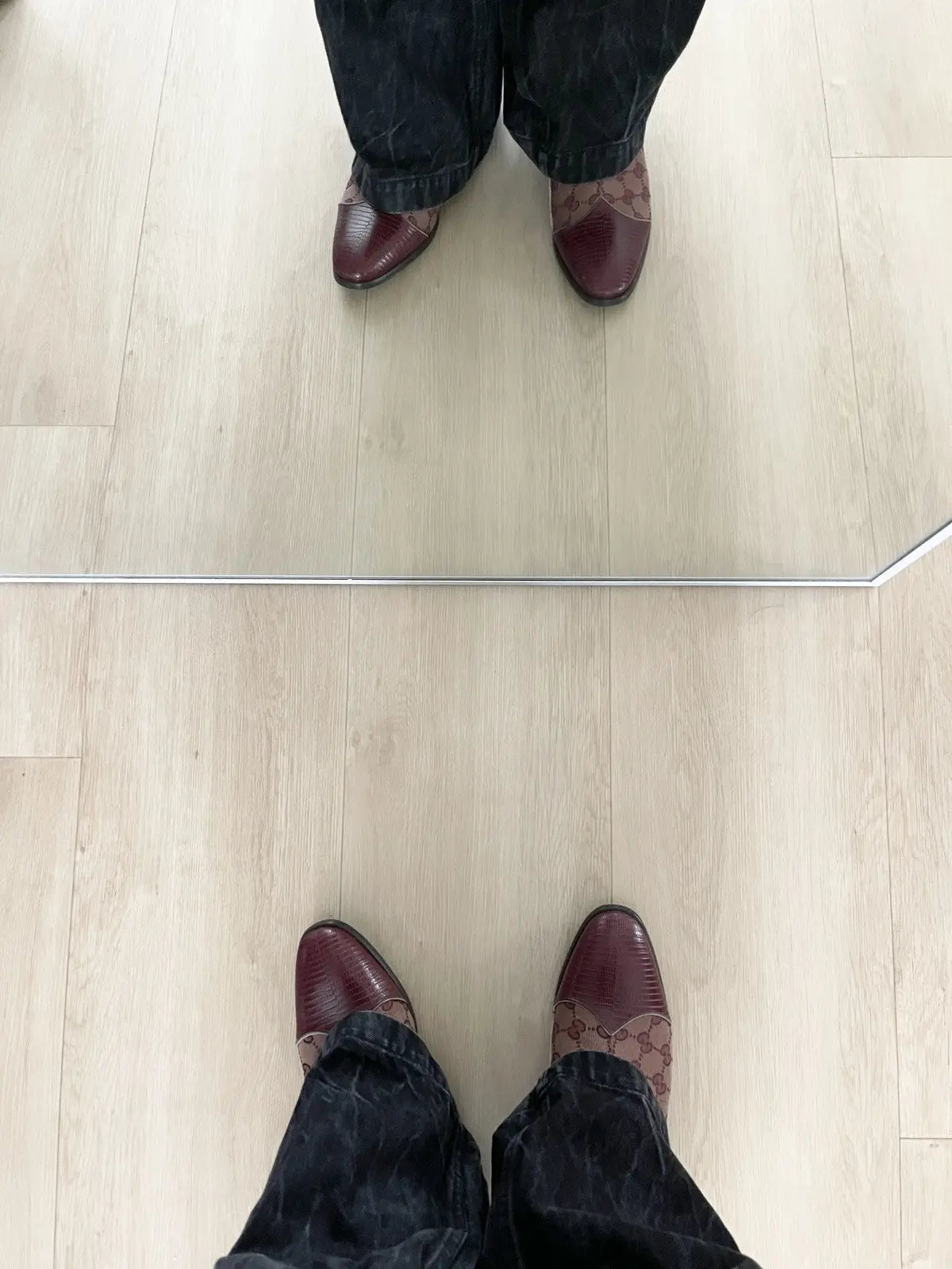 Gucci Burgundy Canvas Original GG Boots Lizard Trim