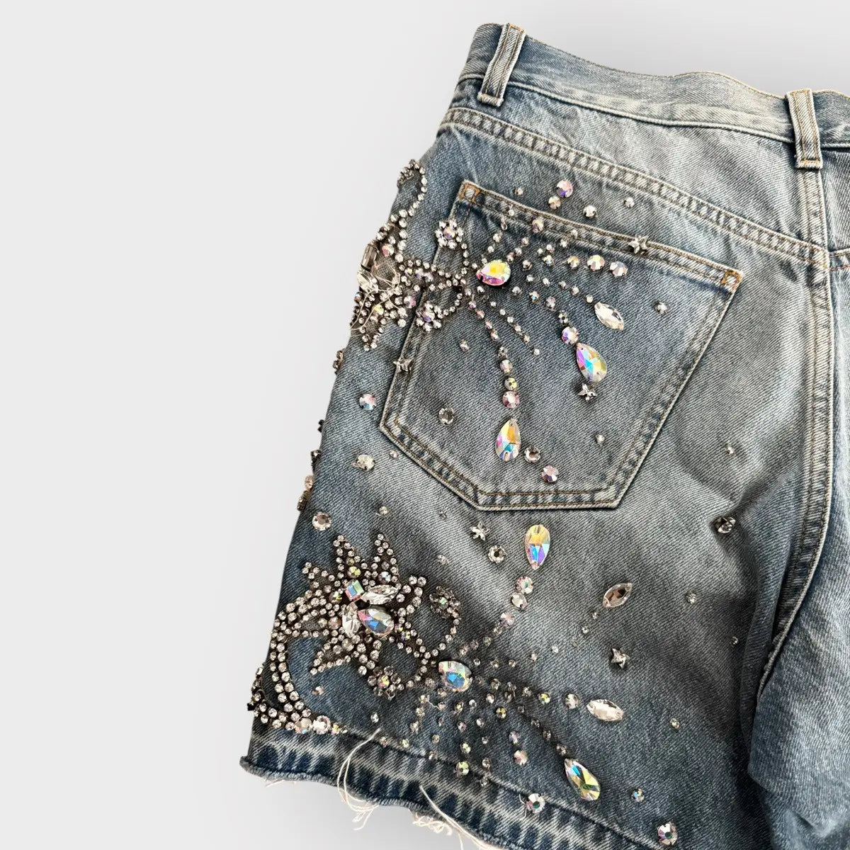 Gucci Blue Stud Embellished Denim Shorts