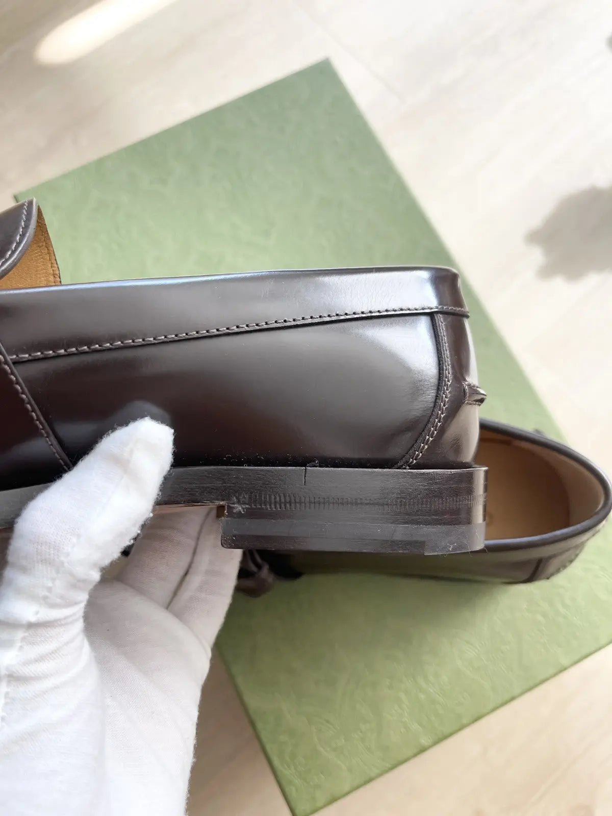 Gucci Logo Plague Leather Loafers