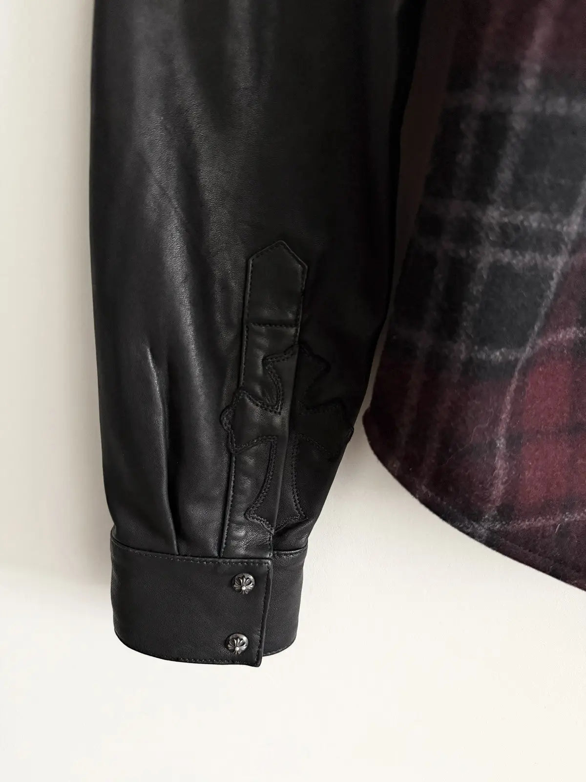 Chrome Hearts Work Dog Fleur Leather Flannel Shirt