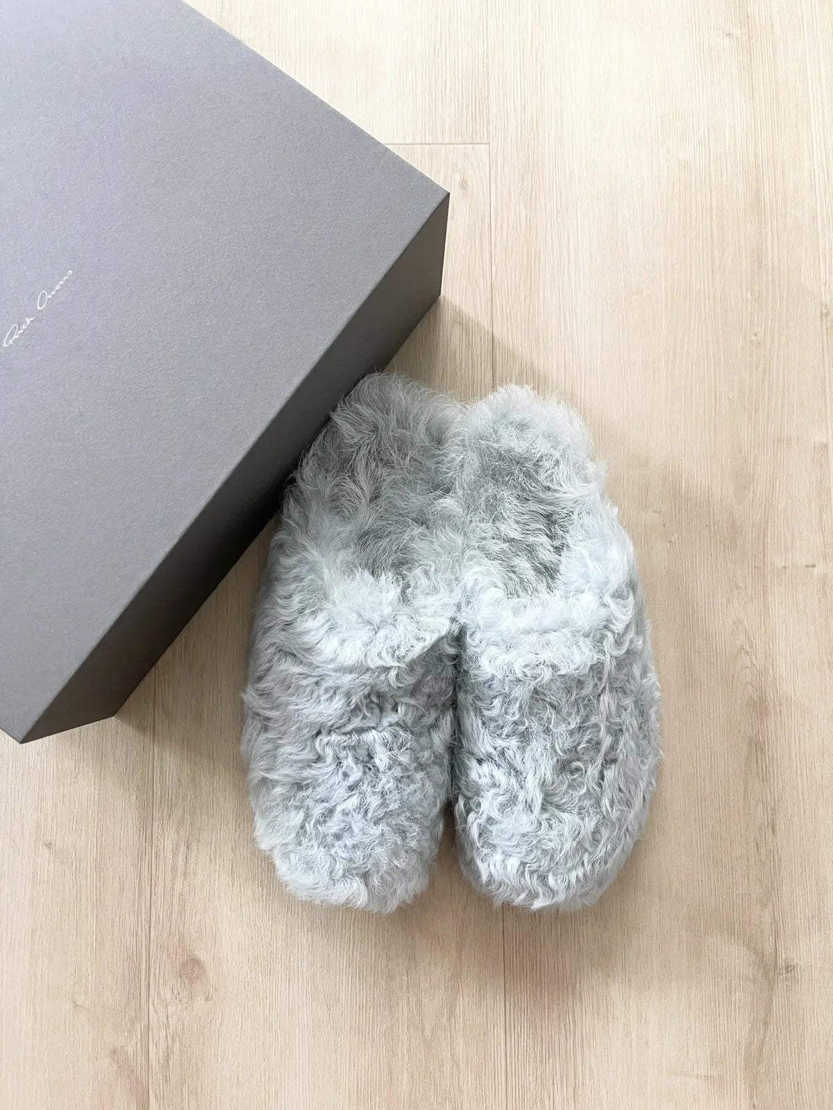 Rick Owens Shearling Mules Blue