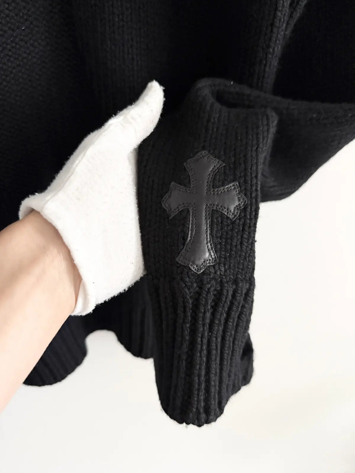 Chrome Hearts Cashmere Double Leather Patch Sweater