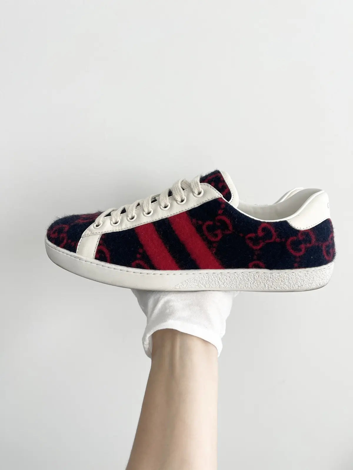 Gucci Ace GG Wool 'Black Red' Sneakers