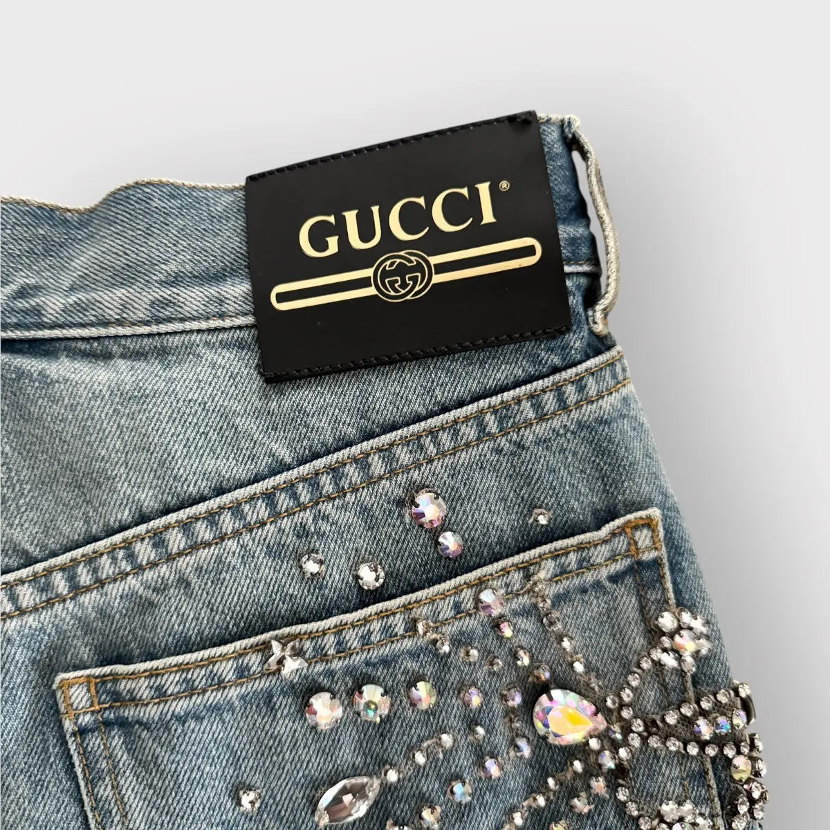 Gucci Blue Stud Embellished Denim Shorts