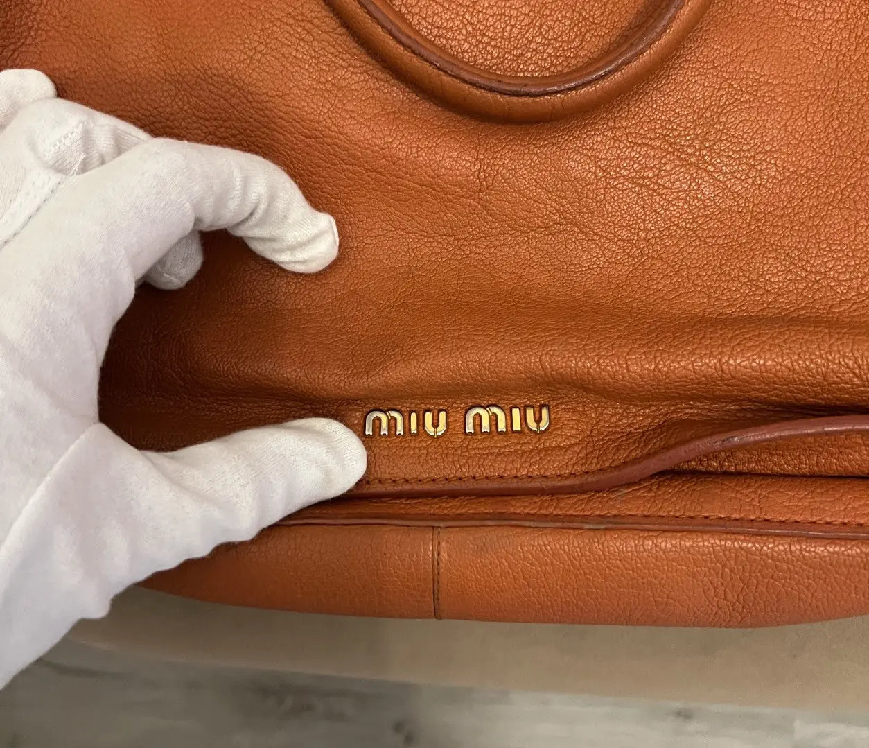 Miu Miu Orange Leather Large Madras Tote
