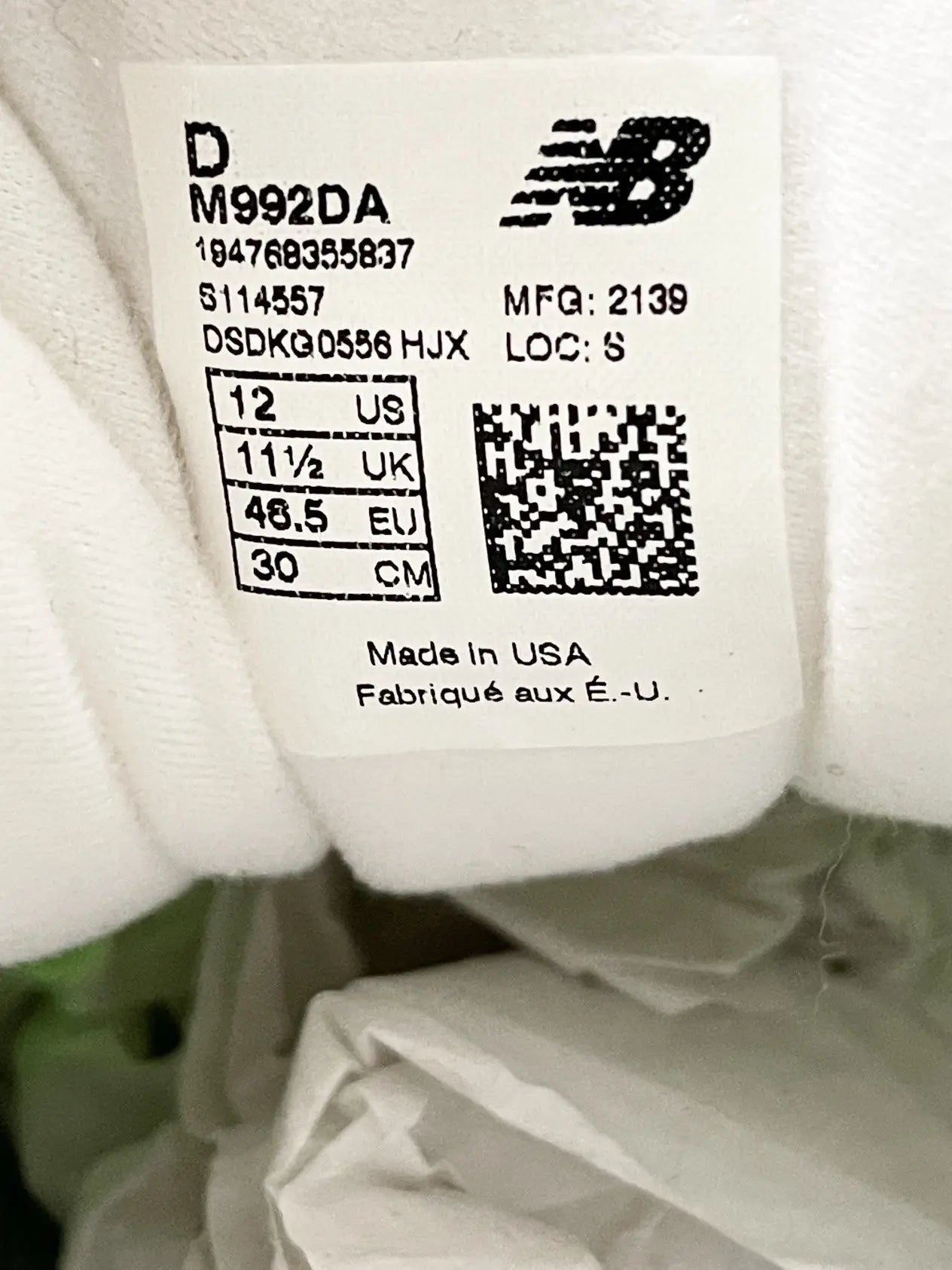 New Balance 992 Made in USA White Neon