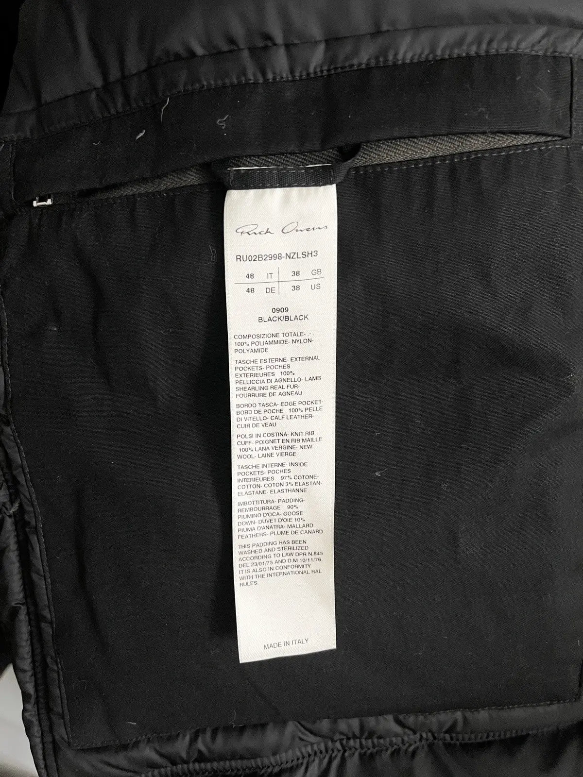 FW22 Rick Owens Leather Pockets Puffer Coat