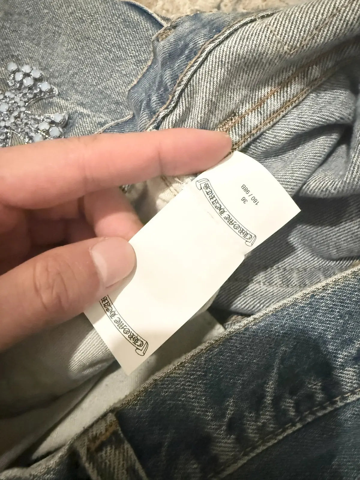 Chrome Hearts Canes Exclusive Diamond Crosses Sliver Jeans