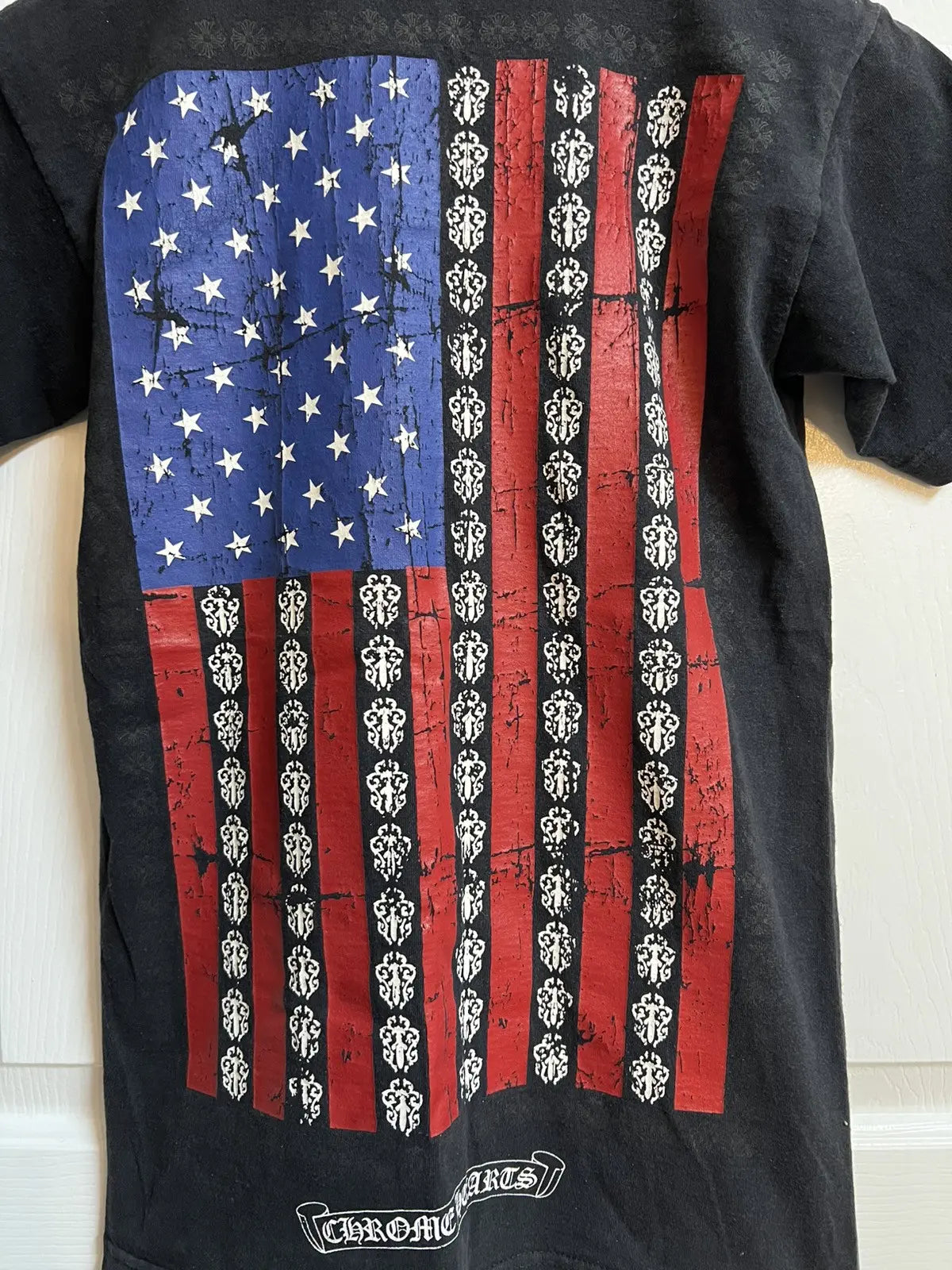 2000s Chrome Hearts USA Flag Scroll Logo Pocket Tee