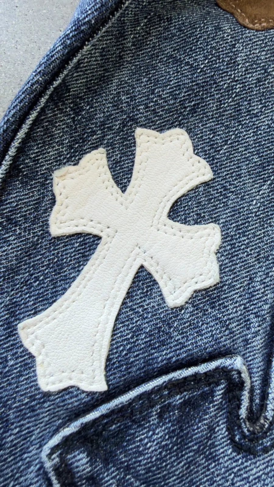 Chrome Hearts Black White Brown Patch FleurKnee Jeans