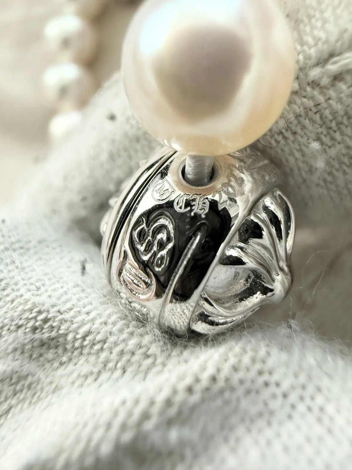 Chrome Hearts Mikimoto White Pearl Bracelet